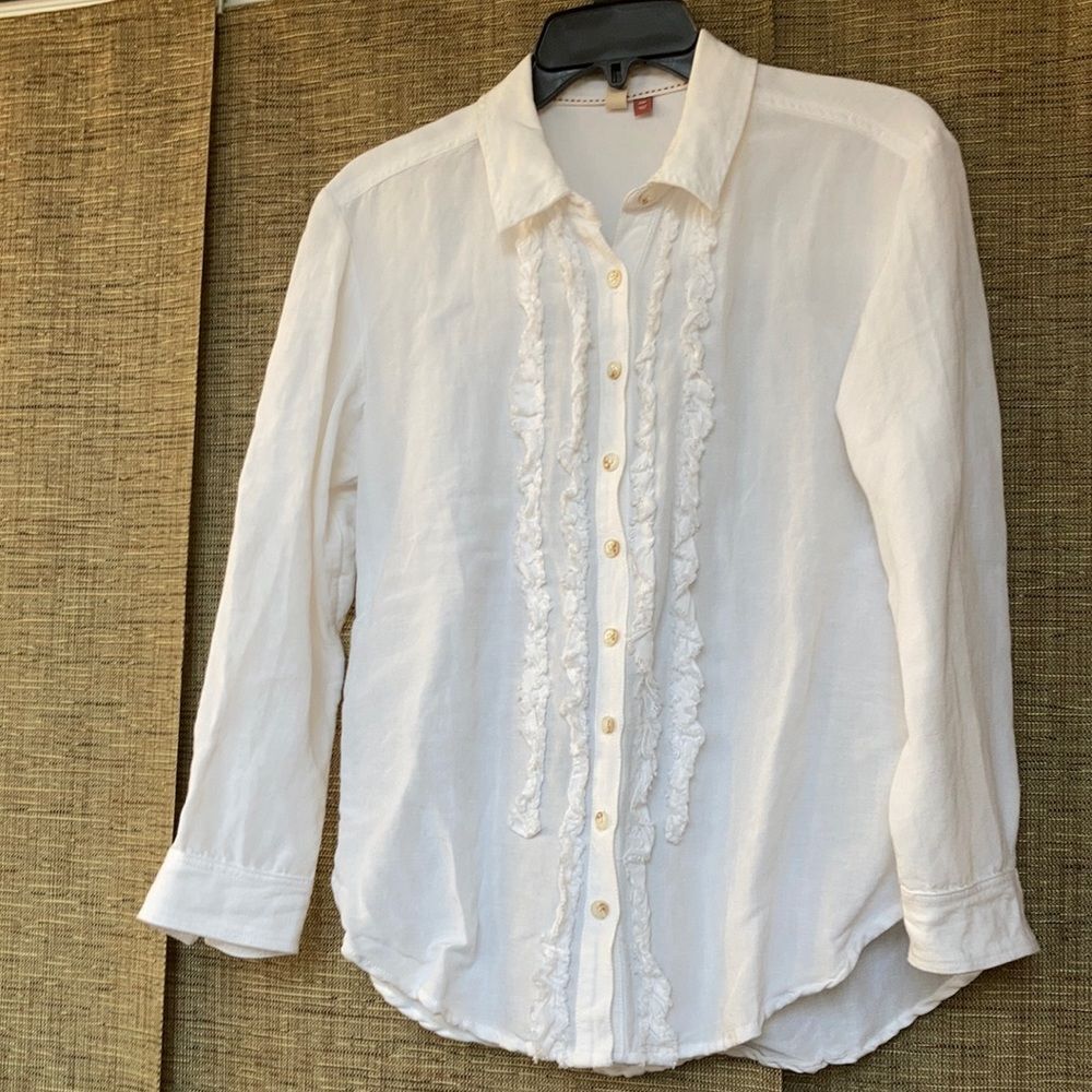 Pilcro linen blend white button down shirt